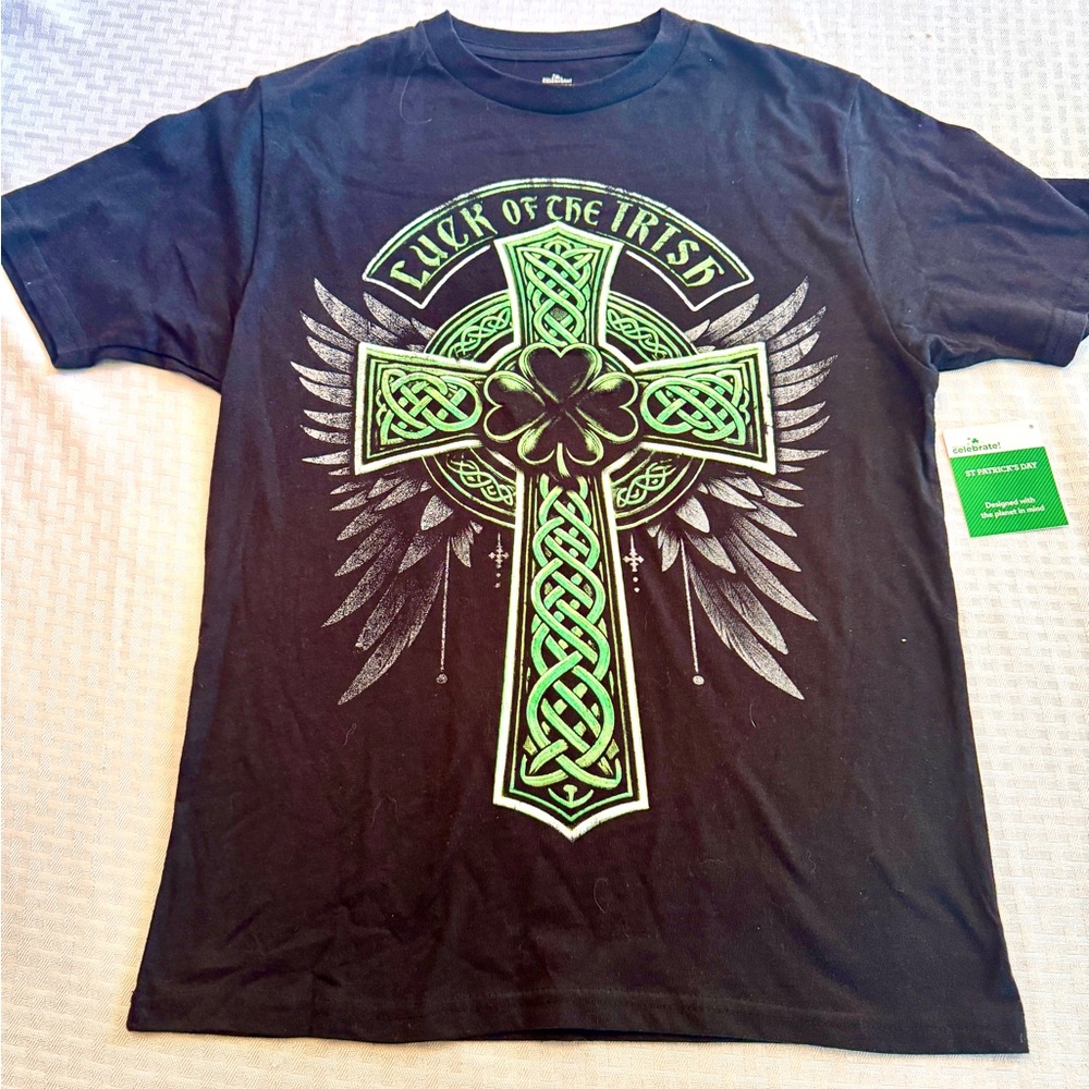 Luck of the‎ Irish Celtic Cross St Patrick's Day Graphic Tee Black Size S NWT